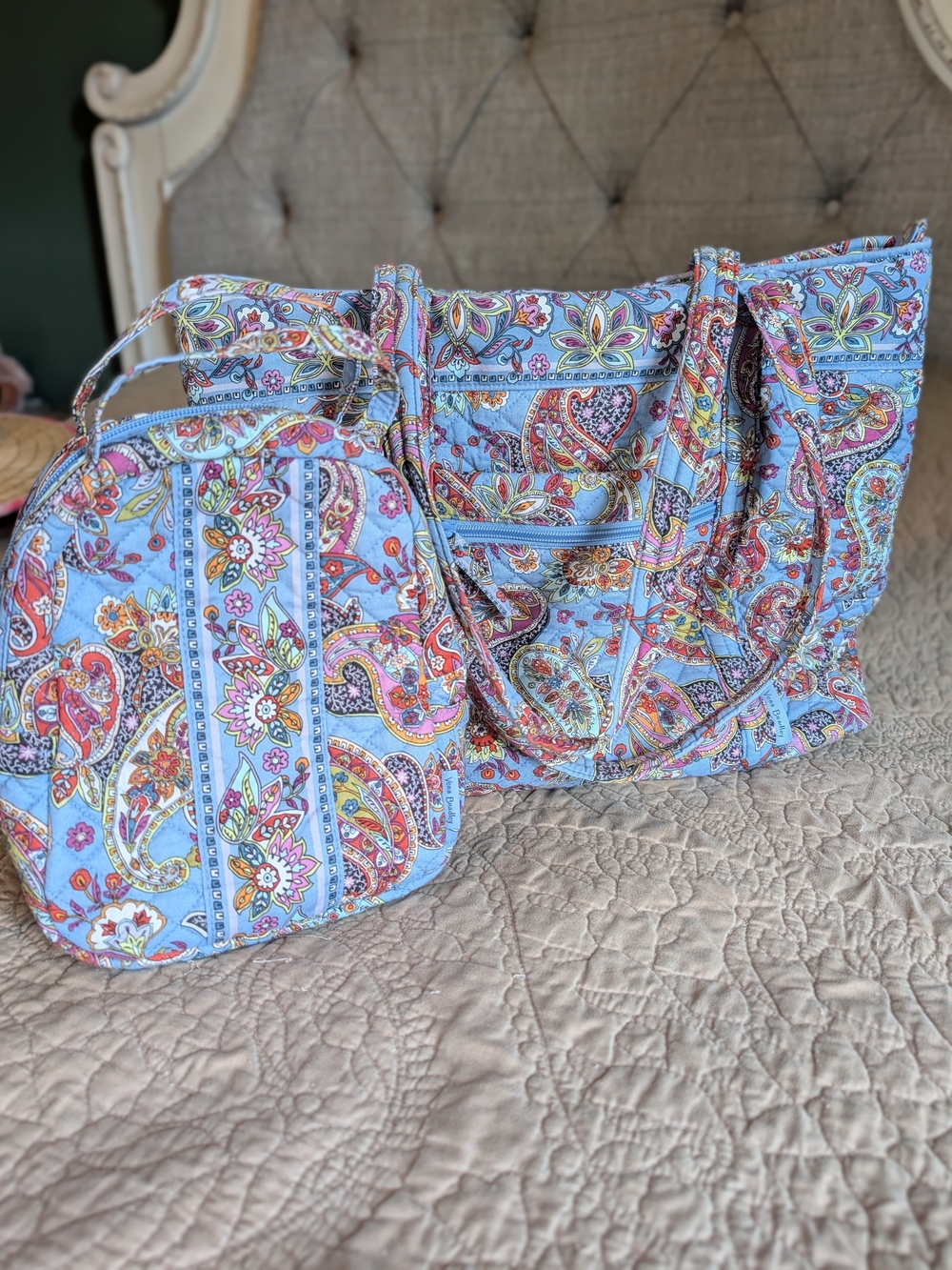 Quilted Vera Bradley Paisley Light Blue Tote and Lunch Box Set